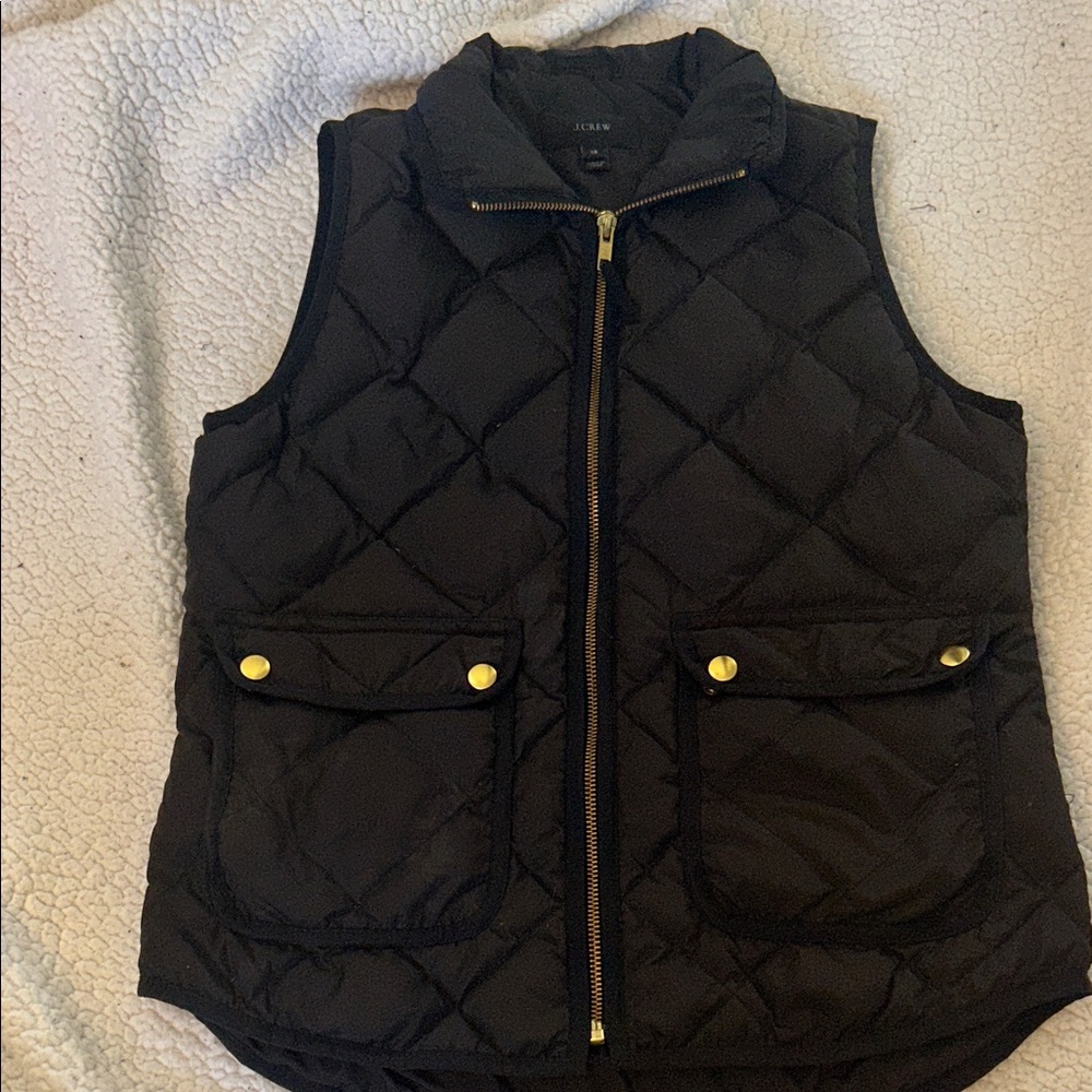 J. Crew Black Quilted Vest with Gold Accents